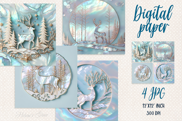 Christmas gold reindeer digital paper | Blue Scrap booking