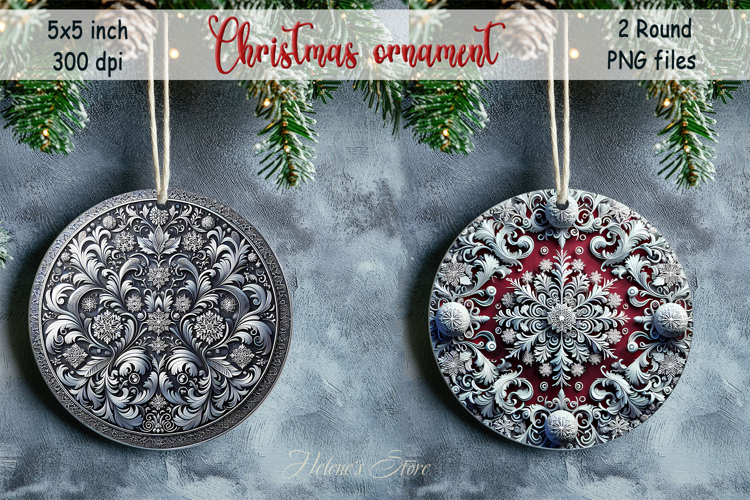 Christmas vintage round ornament sublimation designs PNG