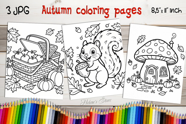 Cute animals Coloring Pages |Autumn Kids Coloring Book Print example image 1