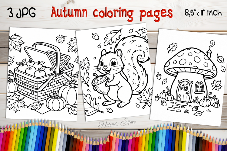 Cute animals Coloring Pages |Autumn Kids Coloring Book Print