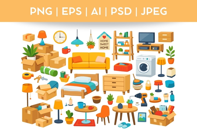 Home Furniture Bundle Doodle|Vector & PNG Moving