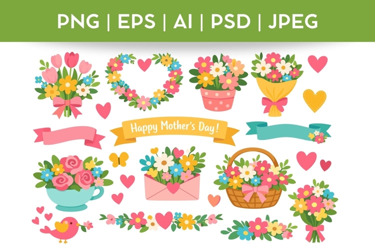 Cute Mothers Day Bundle Doodle|Vector & PNG Illustration