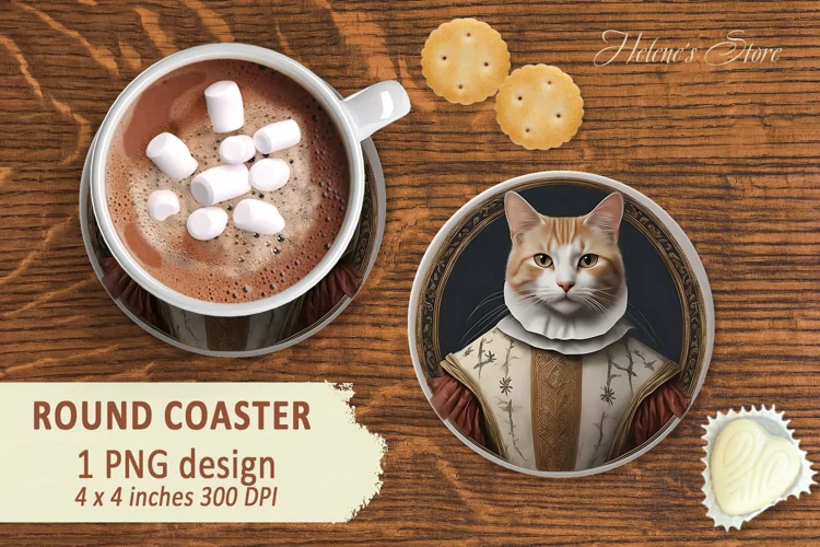 Historical costume cats Round Coaster |cat in medieval