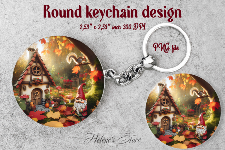 Cute garden gnome and cozy home round keychain design png