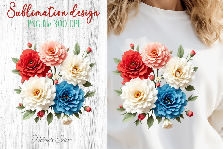 Carnations flowers sublimation design png | Floral clipart
