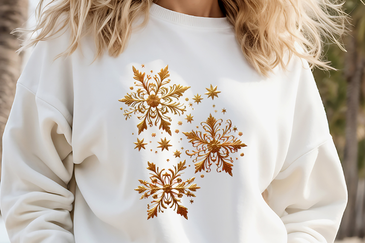 Christmas snowflakes design| Gold pattern T-shirt clipart
