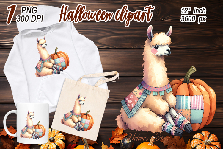 Cute Watercolor Llama with pumpkin clipart png |Fall Animals