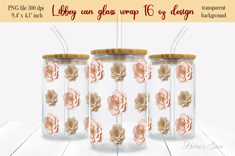 3d paper floral pattern Libbey Can Glass Wrap 16oz design