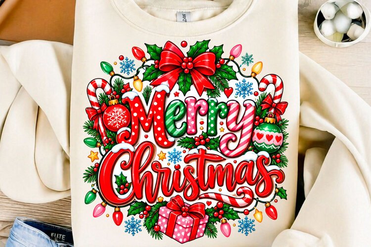 Pink Merry Christmas Sublimation PNG example image 1