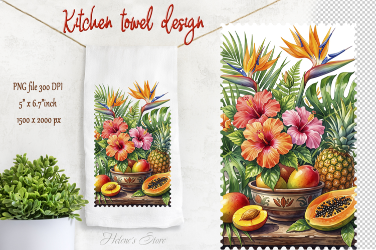 Summer tropical design | Farmhouse kitchen tea towel png