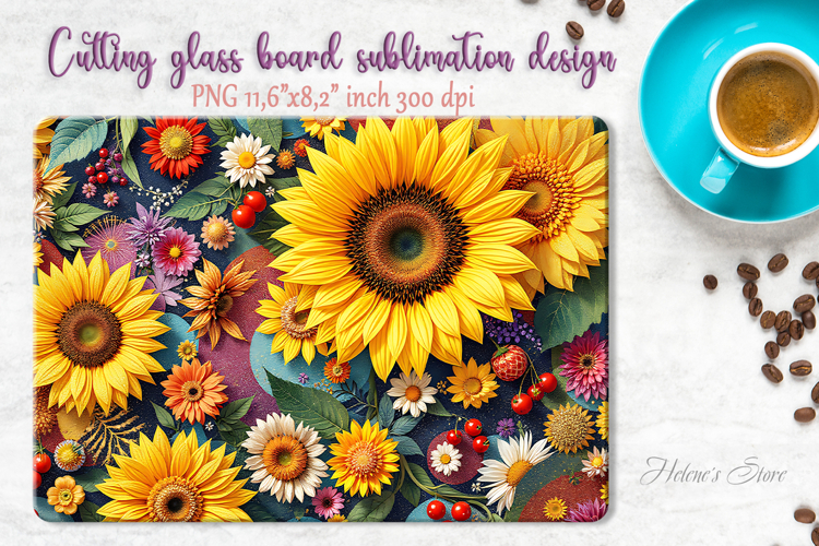 Sunflowers cutting board sublimation png | Summer floral