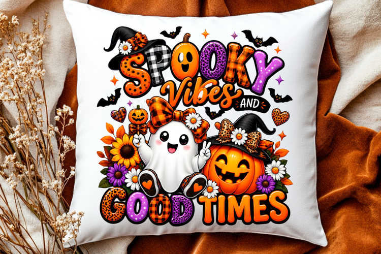 Spooky vibes and good times cute Halloween ghost design