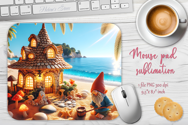 Summer beach gnomes mouse pad sublimation design png