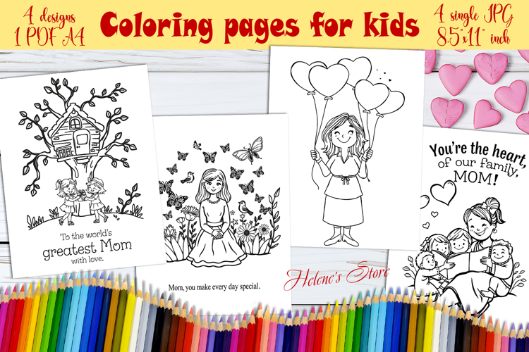 Happy Mothers Day Coloring Book Pages jpeg| Gift for mom