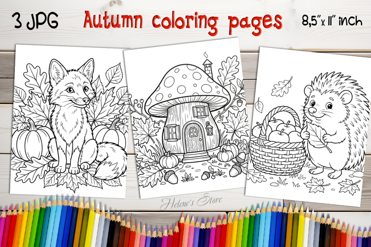 Cute animals Coloring Pages |Autumn Kids Coloring Book Print