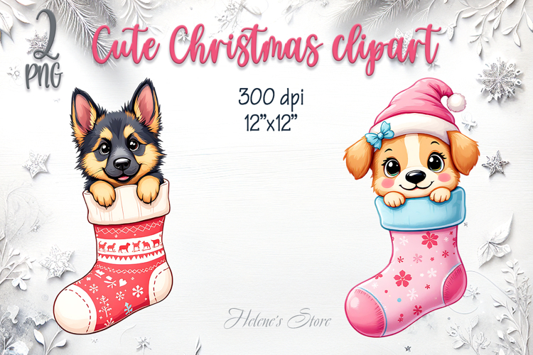 Christmas cute dogs in socks clipart| Winter t shirt designs