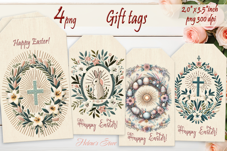Easter cross Gift Tags|Happy Easter labels|Boho pastel label