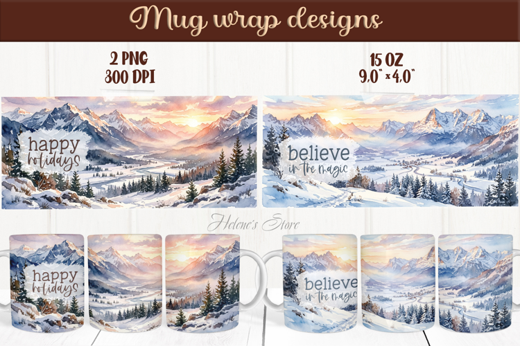 Winter mug wrap sublimation | Mountains camping mug wrap png