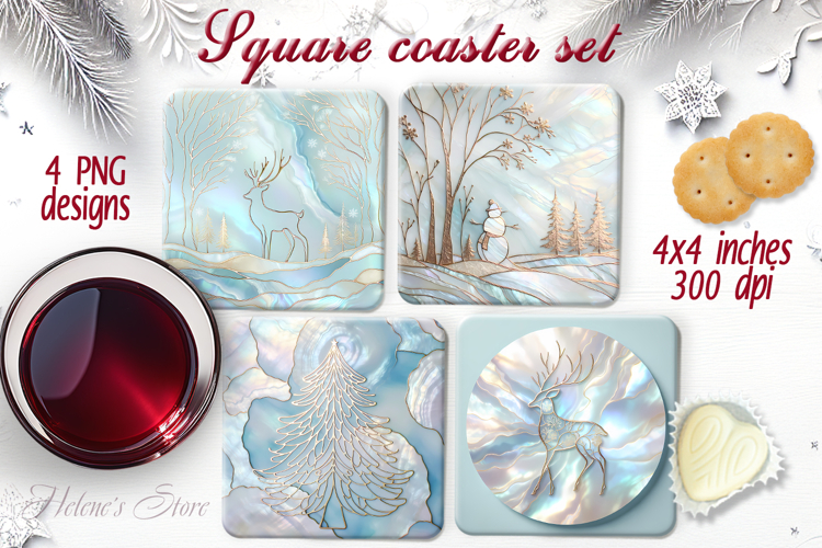 Magic Christmas deer square coaster sublimation designs png