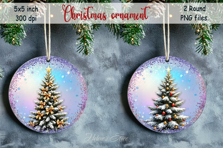Cute Christmas tree round ornament sublimation designs png