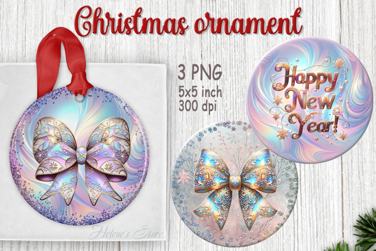 Lilac Coquette bows round ornament sublimation designs PNG