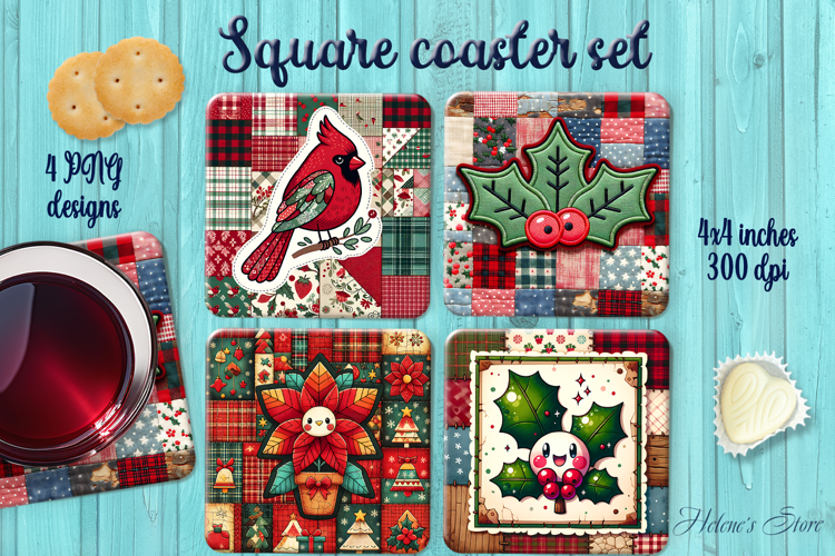 Christmas Rustic Patchwork square coasters wrap sublimation