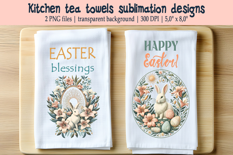 Easter floral wreath with eggs kitchen tea towel sublimation