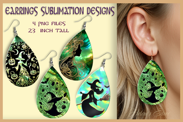 Green Halloween witch earrings |Teardrop earring sublimation