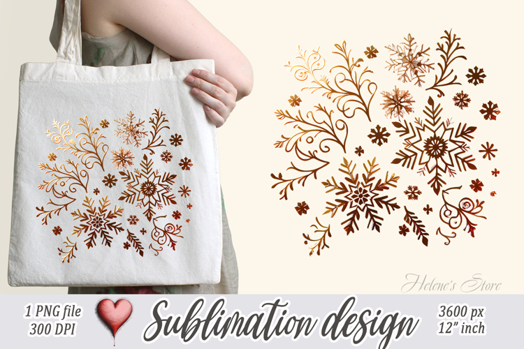 Christmas snowflakes design| Gold pattern T-shirt clipart