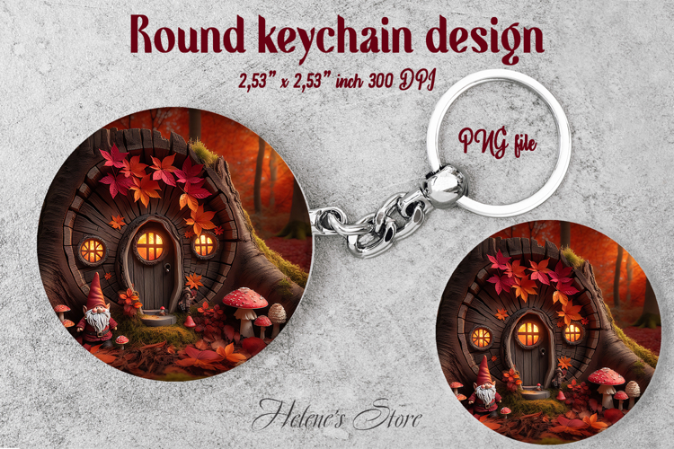 Cute garden gnome and cozy home round keychain design png