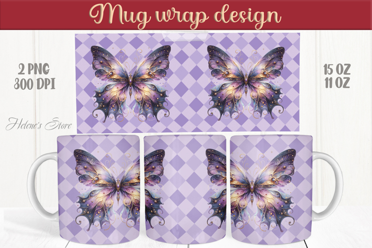 Lilac butterfly mug wrap sublimation 15oz 11oz| Summer vibes