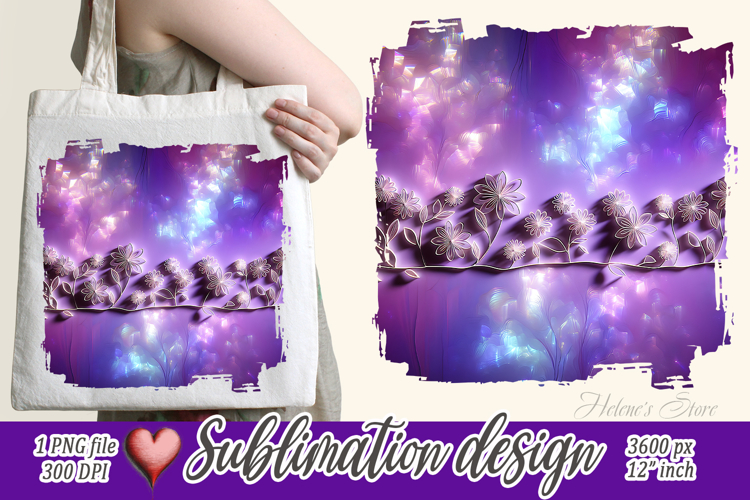 3d Bright floral border |Cute purple sublimation design png