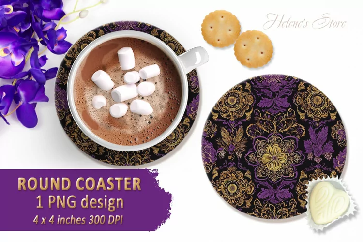 Vintage coaster Sublimation | Retro pattern round coasters