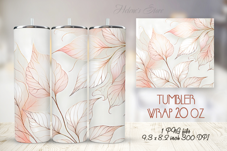 Pink watercolor leaves straight tumbler 20oz wrap designs
