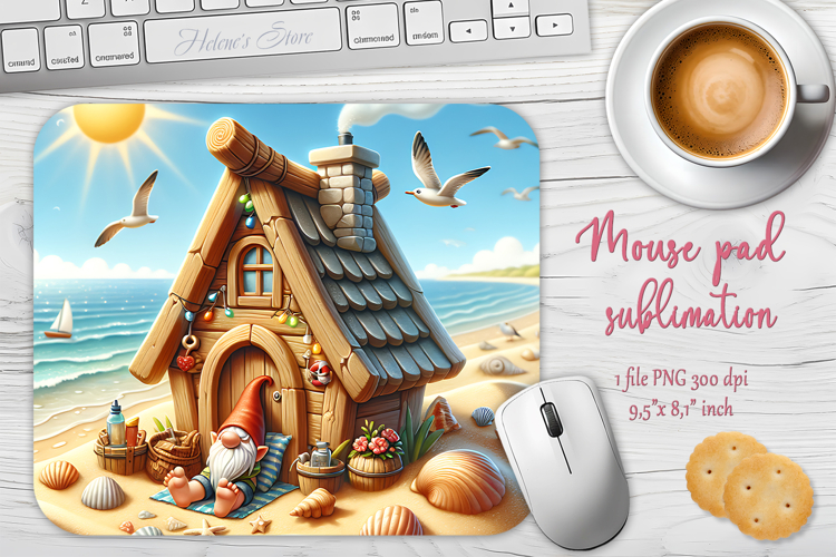Summer beach gnomes mouse pad sublimation design png