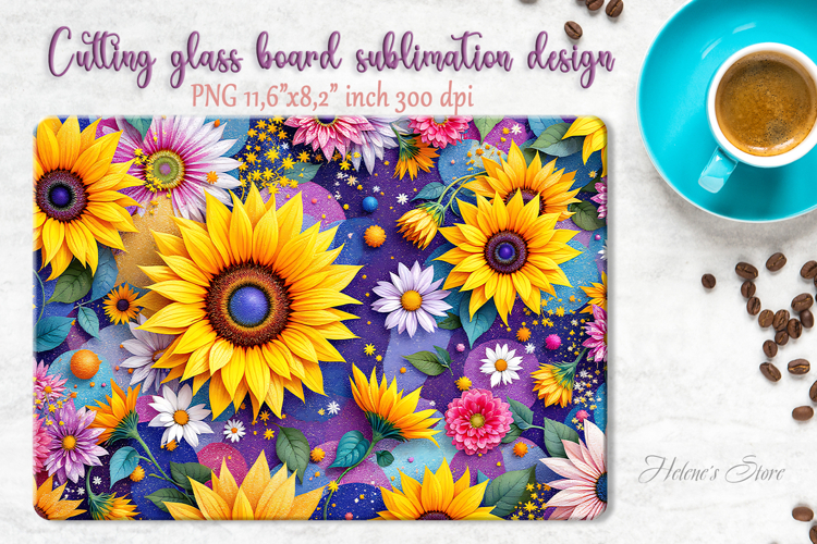 Sunflowers cutting board sublimation png | Summer floral