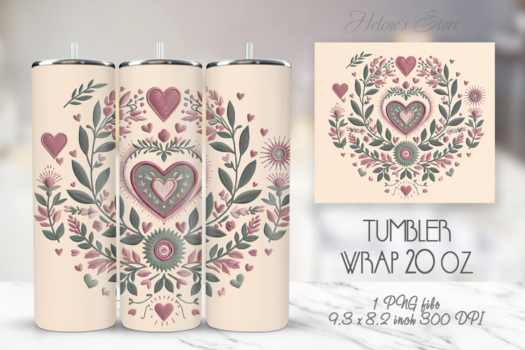 Pastel heart & flowers straight skinny tumbler 20 oz wrap