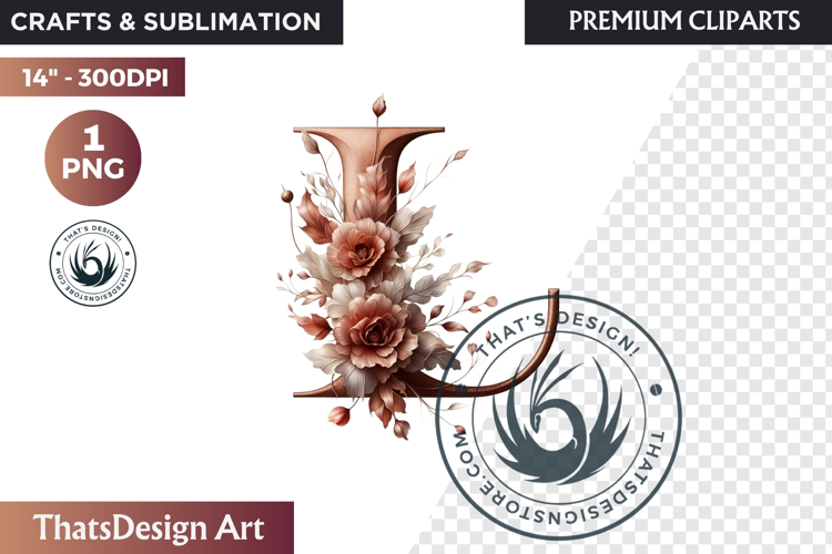 Floral Alphabet wedding Clipart Rose Gold flower letter