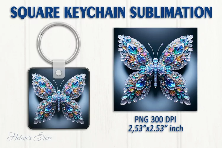 3d Crystal butterfly keychain sublimation | Square keychain