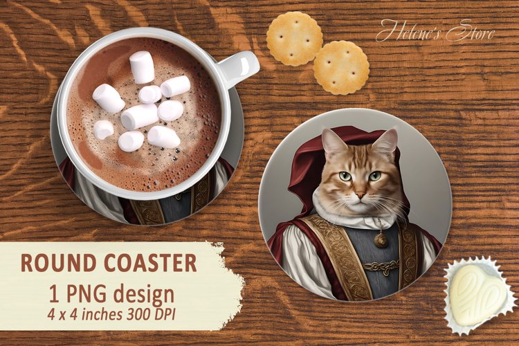 Historical costume cats Round Coaster |cat in medieval example image 1