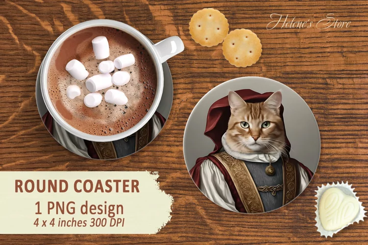 Historical costume cats Round Coaster |cat in medieval