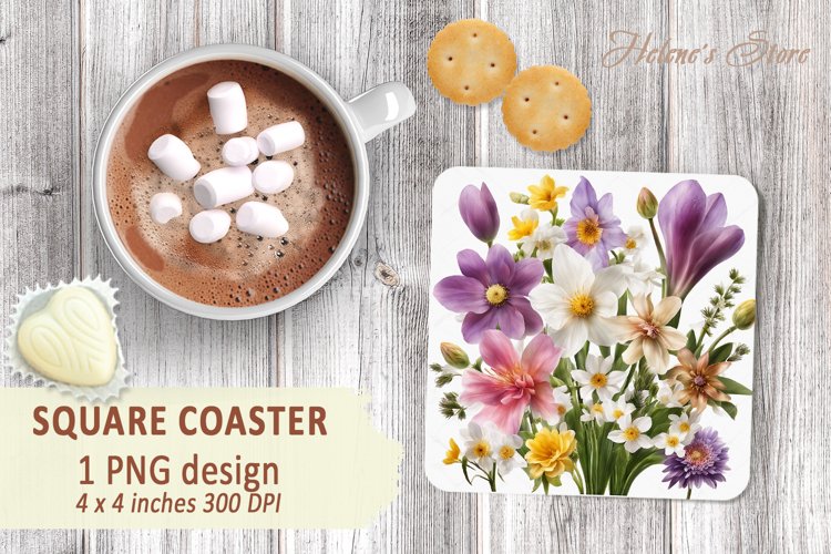 Floral bouquet square coasters | Coaster square sublimation