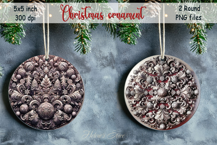 Christmas vintage round ornament sublimation designs PNG