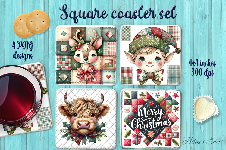 Merry Christmas Patchwork square coasters wrap sublimation