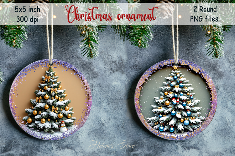 Cute Christmas tree round ornament sublimation designs png