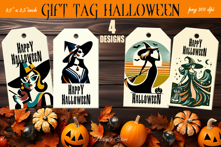 Halloween gift tags printable designs | Stylish chic witch