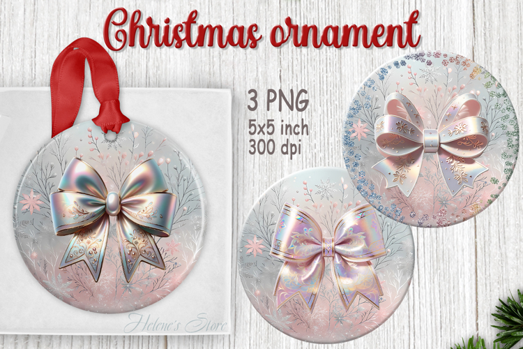 Pink Coquette bows round ornament sublimation designs PNG