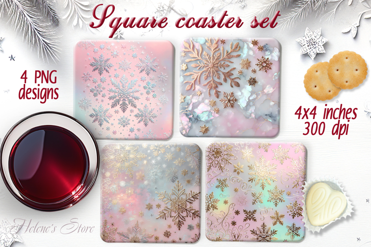 Magic Christmas snowflakes square coaster sublimation png