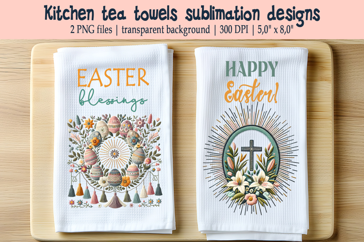 Easter floral wreath with eggs kitchen tea towel sublimation