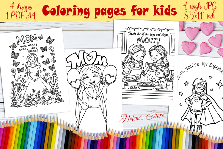 Happy Mothers Day Coloring Book Pages jpeg| Gift for mom